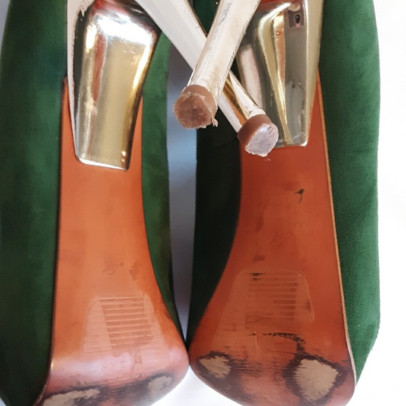 ZARA Emerald w/ Gold Peep Toe Heels - Picture 6 of 9